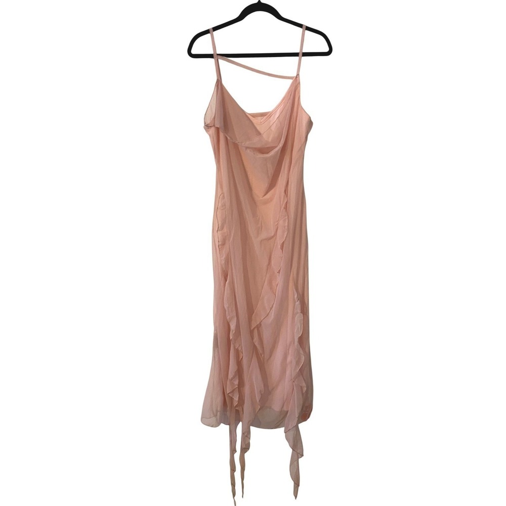 CIDER Asymmetrical Mesh Sheer Pink Slip Maxi Dress 1XL Fairy Y2K Femme Formal
